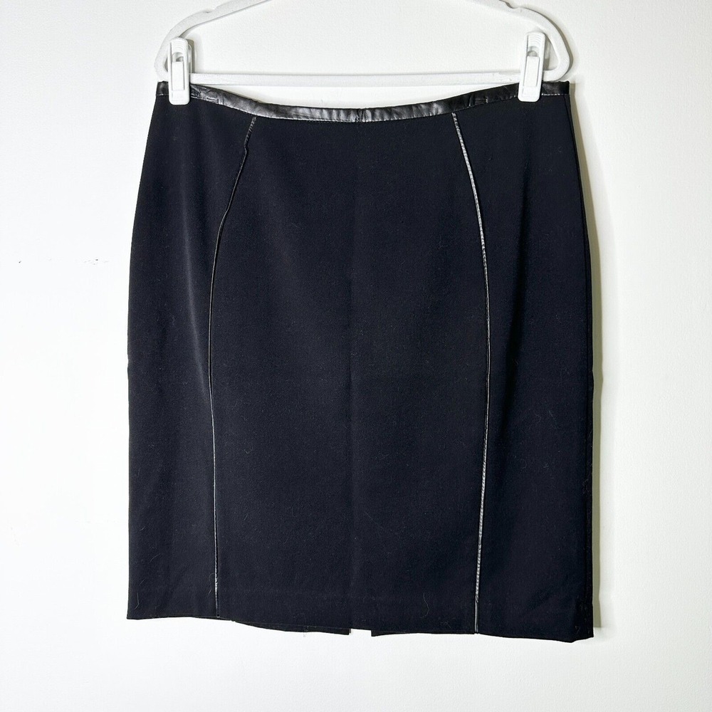 H&M Skirt Women 16 Black Pencil Faux Leather Trim Princess Seams Professional
